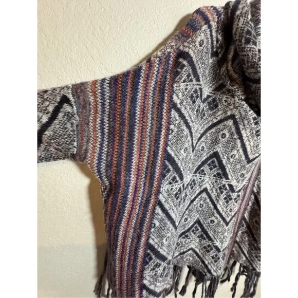 Free People Southwestern Fringe Cowl Neck Sweater Poncho - Picture 2 of 5
